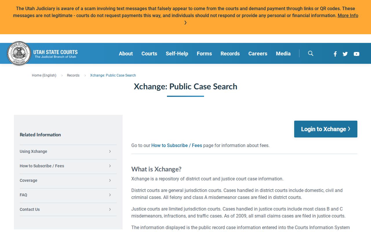 Cache County warrant search, Utah Courts Xchange public and nonpublic record scope