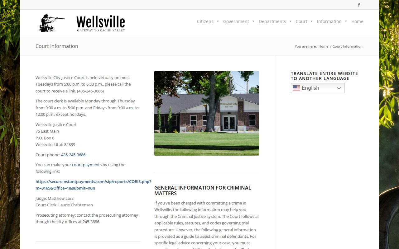 Cache County traffic warrants, Wellsville Justice Court virtual-session and payment page
