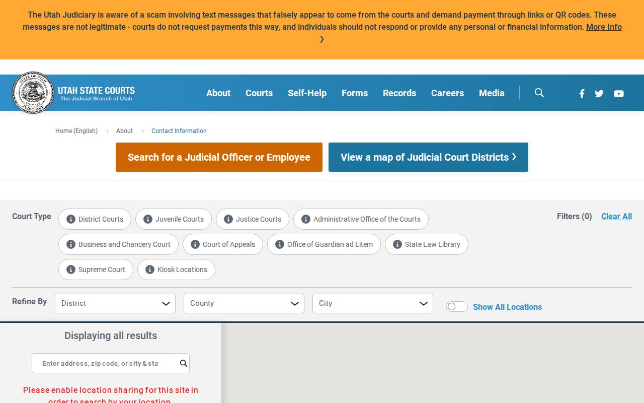 Cache County warrant records, Utah court directory and court-type filters