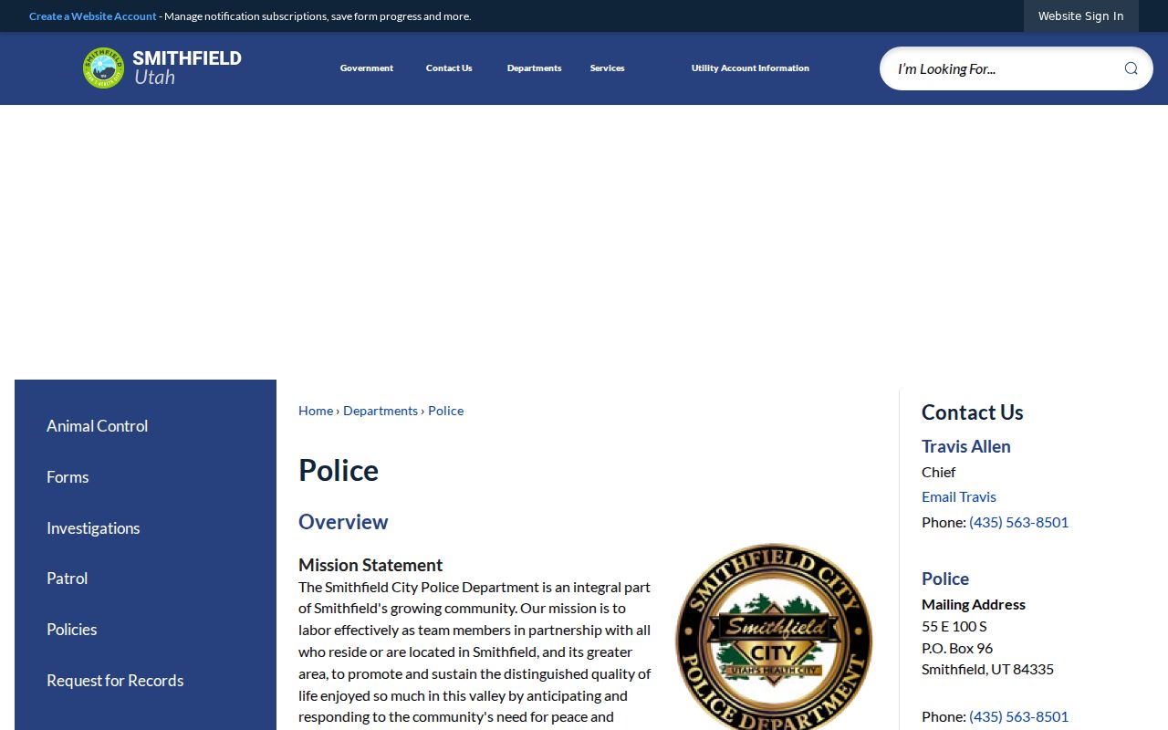 Smithfield Utah police department contact route for Smithfield warrant records questions