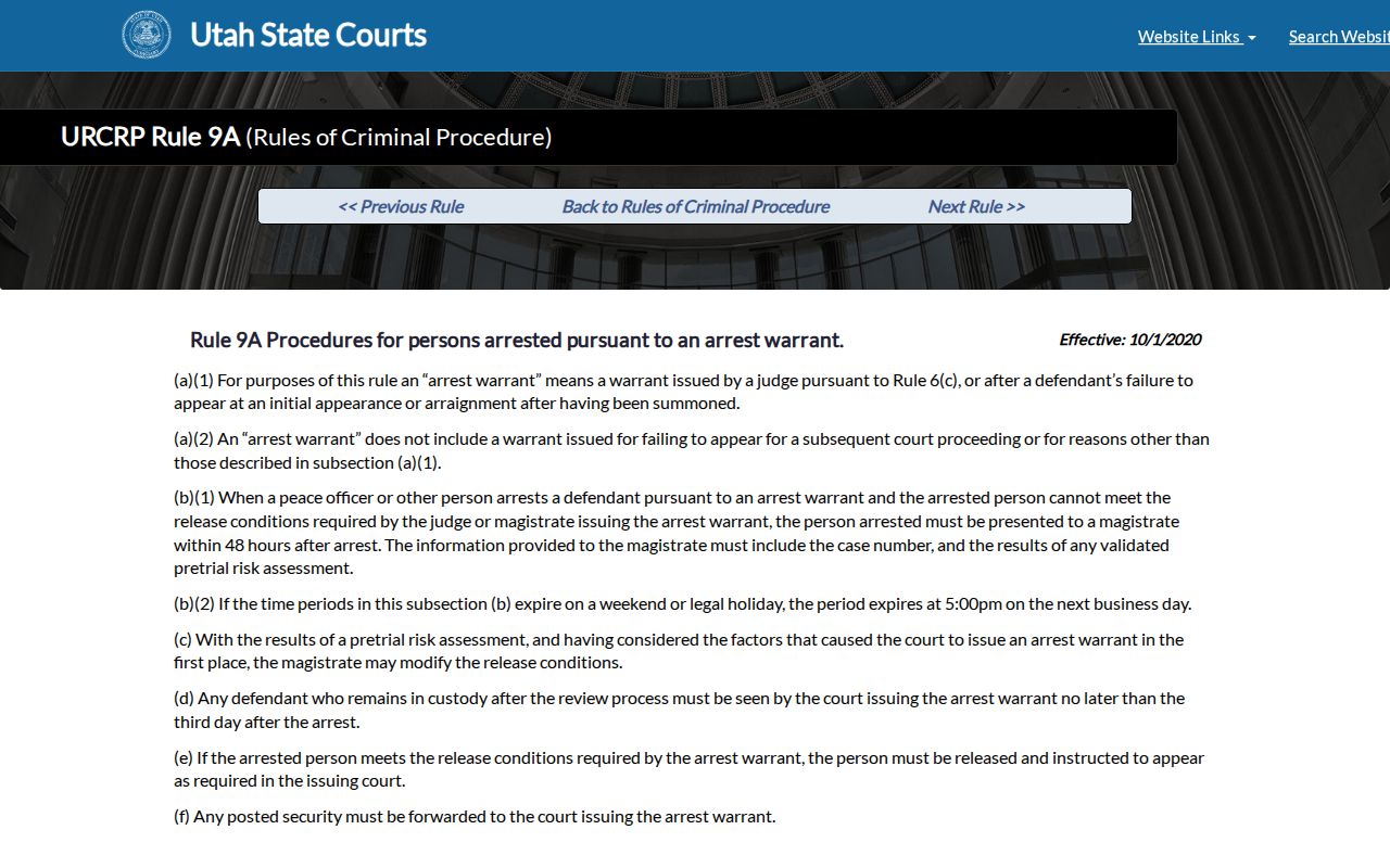 Cache County arrest warrants, Utah Rule 9A magistrate and issuing-court review timeline