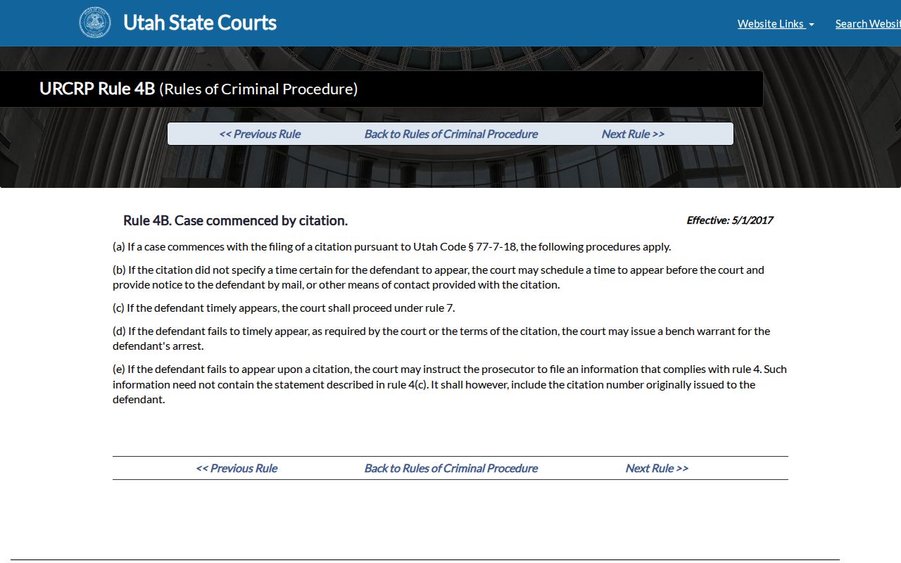 Cache County bench warrants, Utah Rule 4B citation and bench-warrant process