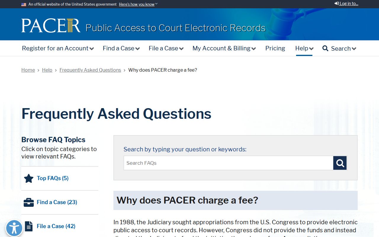 Cache County federal warrant case access through PACER and its fee information